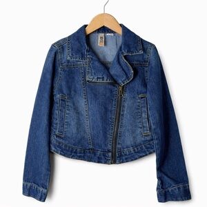 Route 66 Kids Moto Denim Jacket Size 6/6X Blue Jean Jacket Biker Style